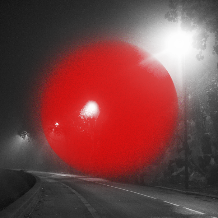 A red light orb represents bokeh and shining light effects.