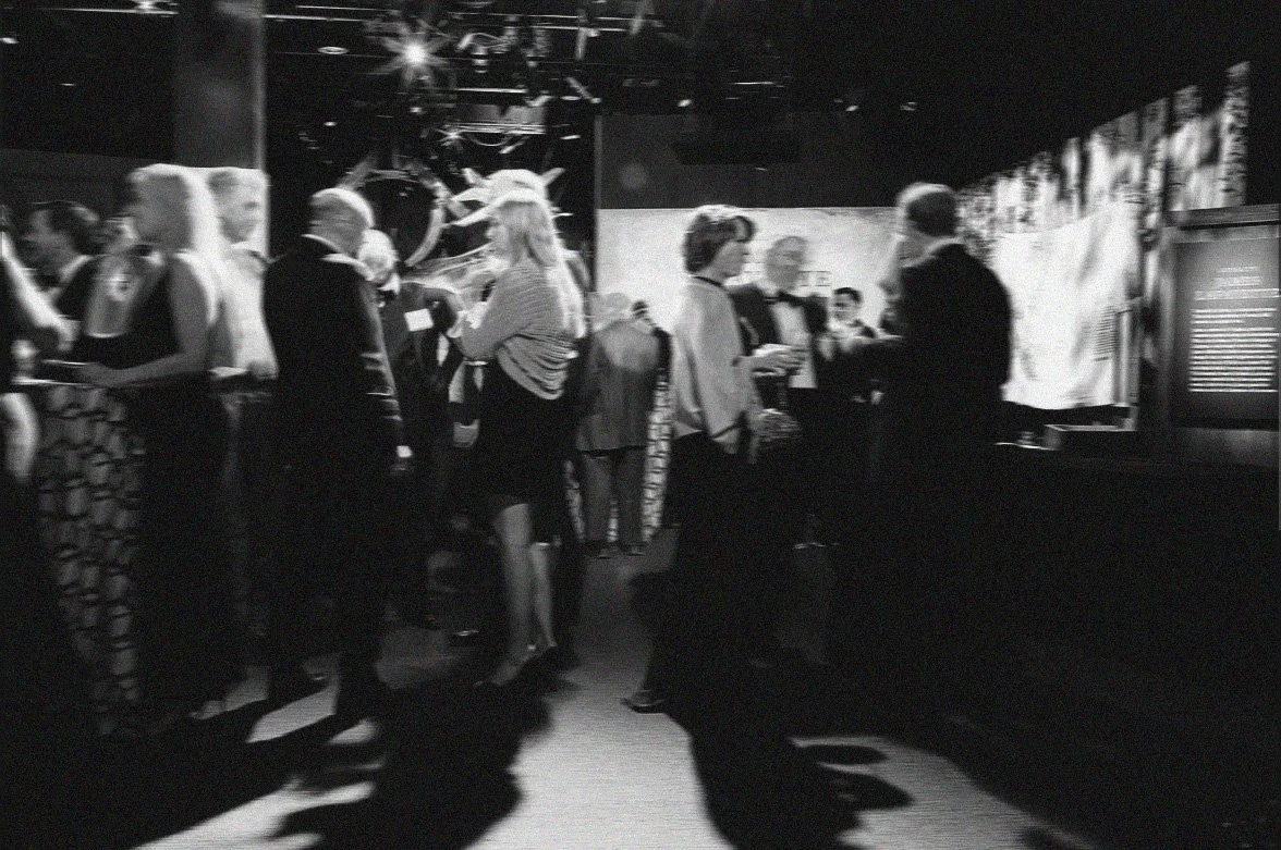 A black and white image of a cocktail hour.