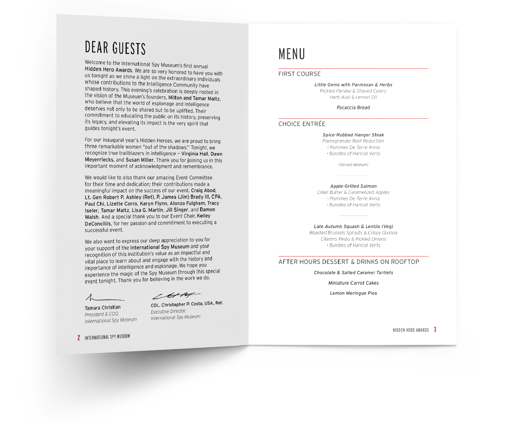 Pages from the printed event program booklet.