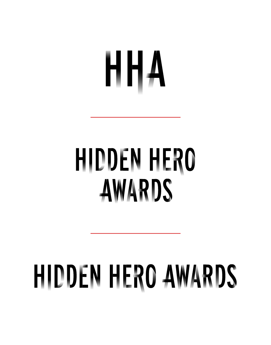 Three alternate logo options for Hidden Hero Awards including an acronym, stacked, and alternate color options.