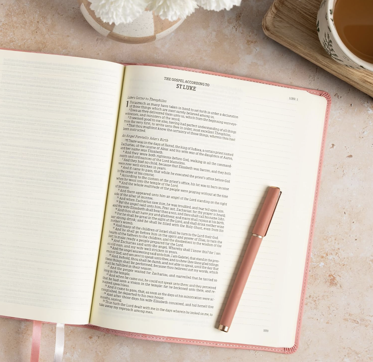 KJV Notetaking Bible, Large Print Edition, Soft Pink LeatherTouch, Red Letter, Wide Margins, Journaling Space, Single-Column, Reading Plan, Easy-to-Read Bible MCM Type