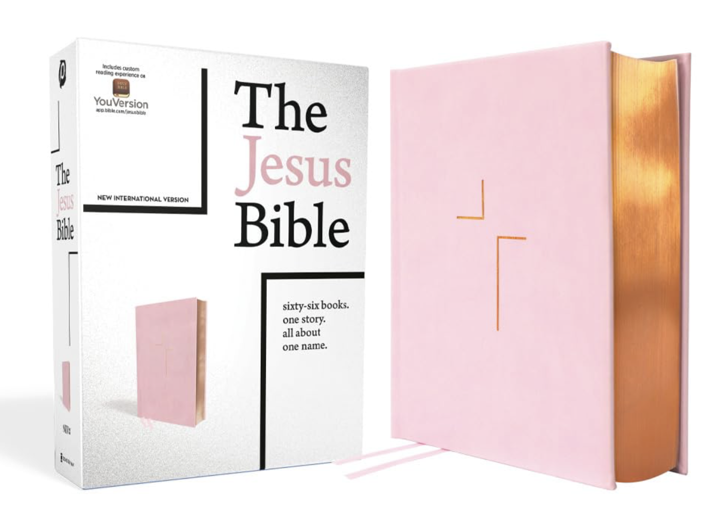 The Jesus Bible, NIV Edition, Leathersoft over Board, Pink, Comfort Print: Sixty-Six Books. One Story. All About One Name.