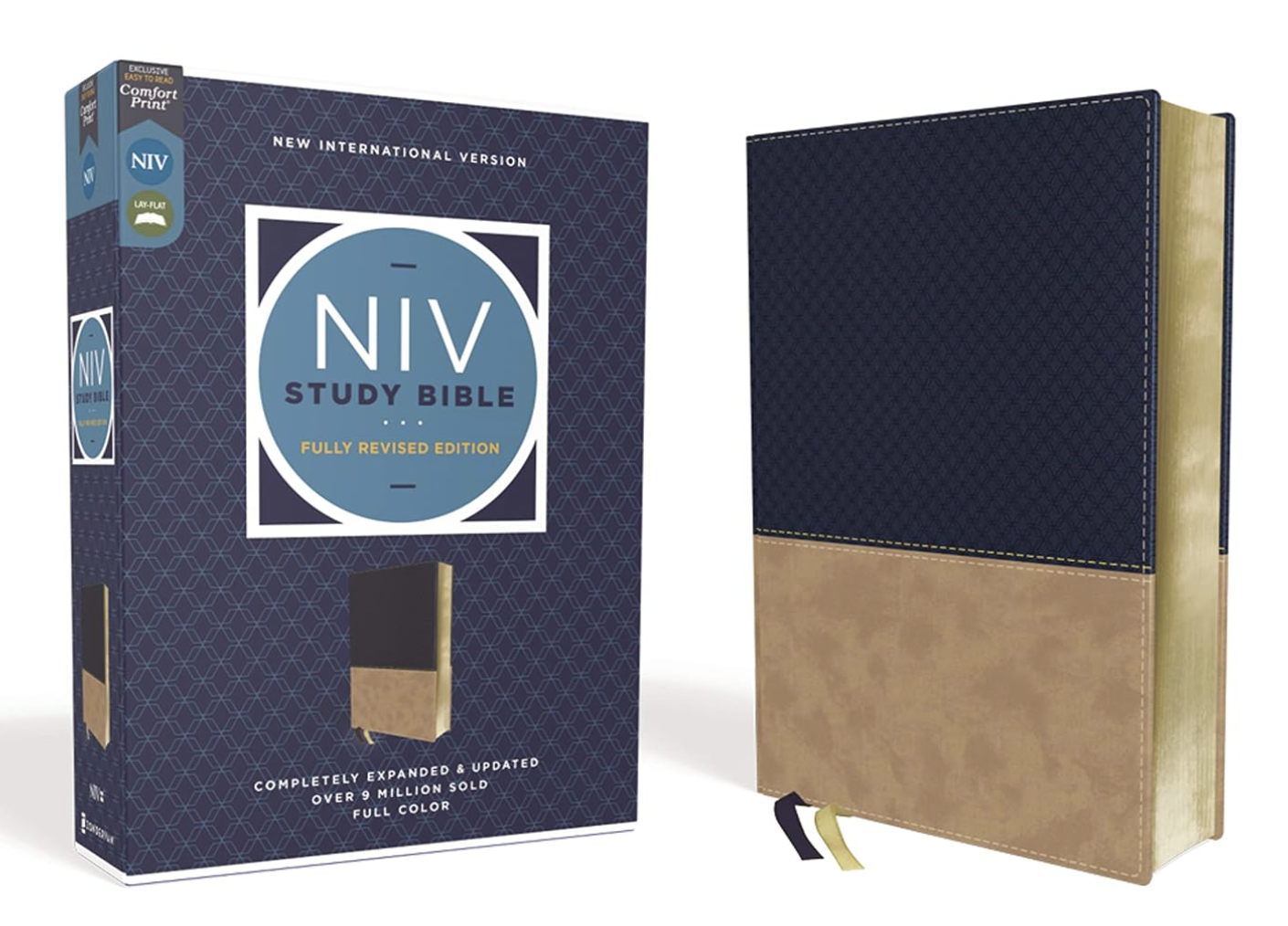 NIV Study Bible, Fully Revised Edition (Study Deeply. Believe Wholeheartedly.), Leathersoft, Navy/Tan, Red Letter, Comfort Print