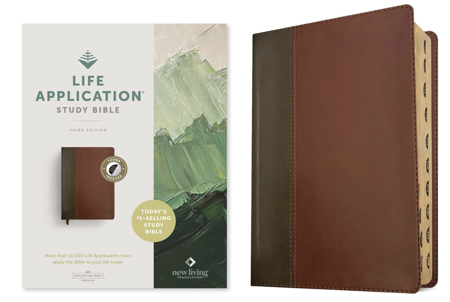 NLT Life Application Study Bible, Third Edition (Red Letter, LeatherLike, Brown/Mahogany, Indexed) Tyndale NLT Bible with Thumb Index, Updated Study...