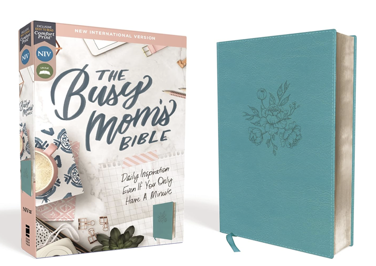 NIV, The Busy Mom's Bible, Leathersoft, Teal, Red Letter, Comfort Print: Daily Inspiration Even If You Only Have One Minute