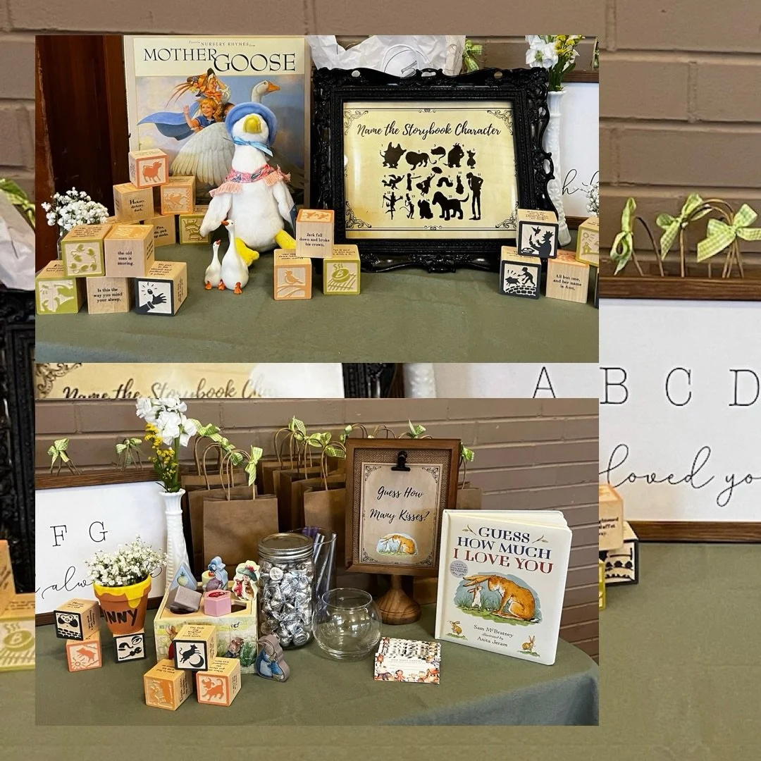 what&rsquo;s a baby shower without some fun and games? 

we made sure guests stayed entertained with engaging, theme-appropriate activities like name that storybook character, guess how many kisses and block decorating guestbook. 

these storybook ba