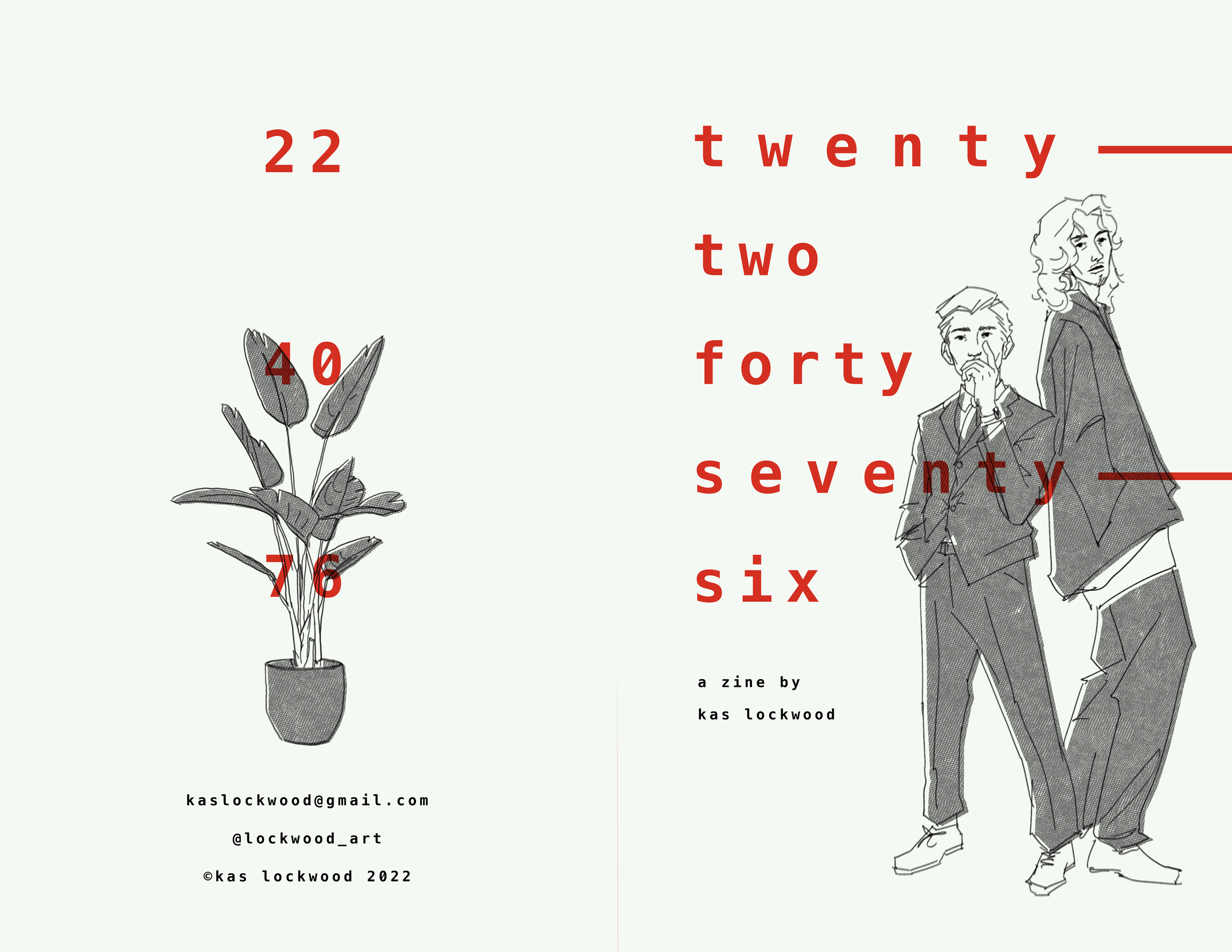 Cover of "twenty-two forty seventy-six." Mixed media.