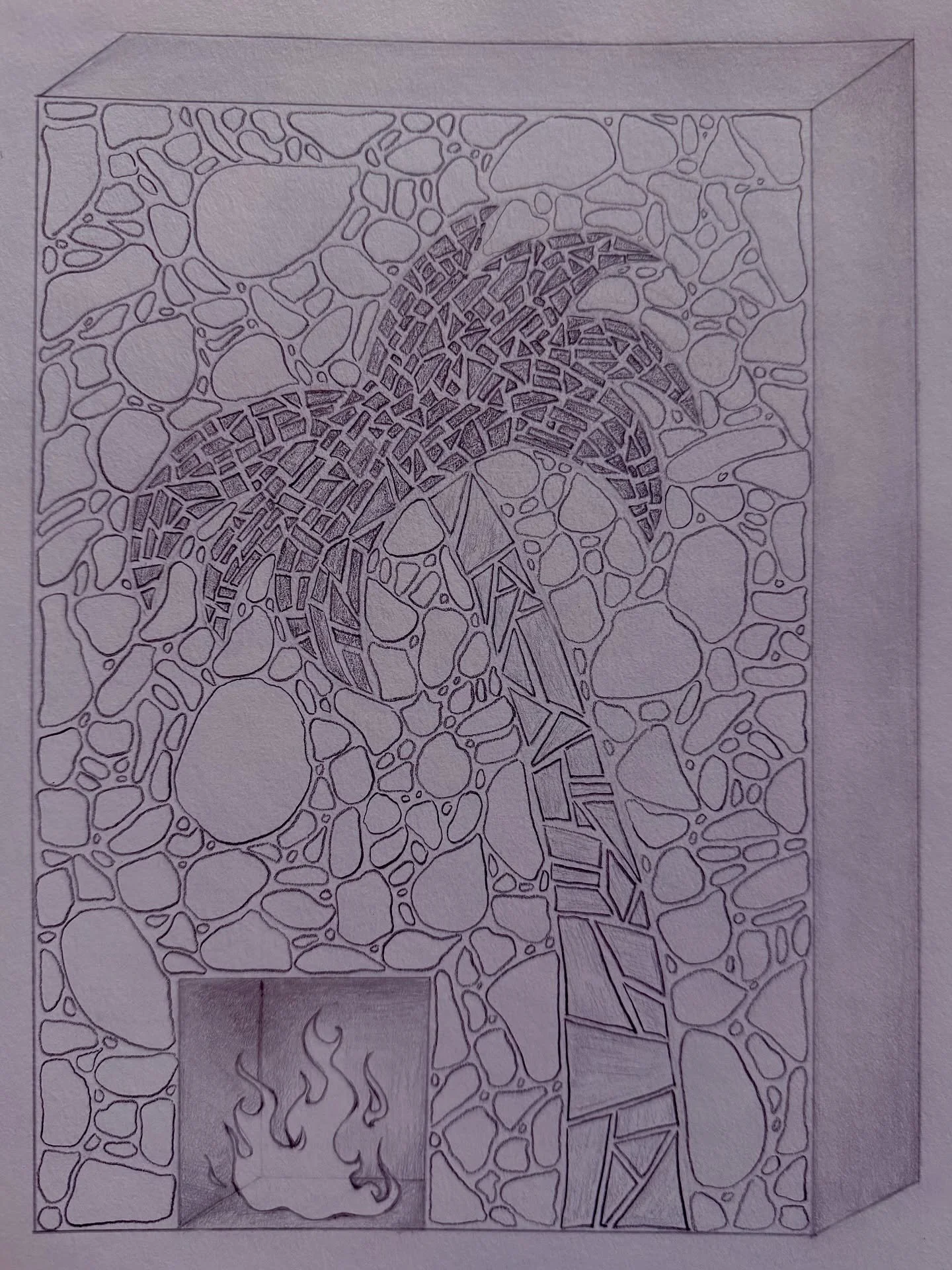 A couple more fireplace sketches from my old notebook. There isn't a lot of mosaic masonry out there, but if you want to see some, there's a pretty great silhouette of Seattle in the showroom at @marenakos_rockcenter #millerstoneworks #stone #stonear