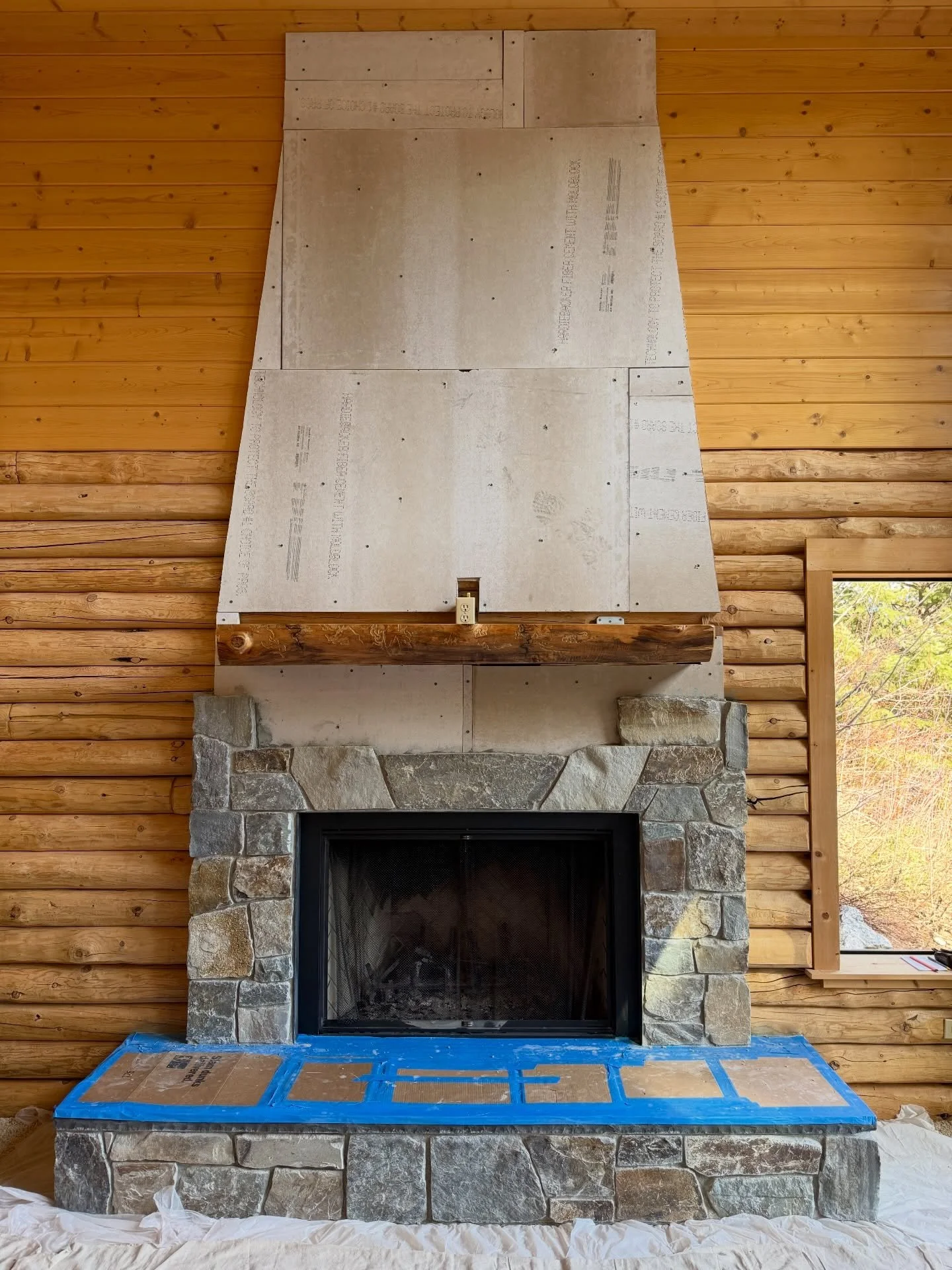 Newest fireplace is underway #millerstoneworks #stonemasonry #fireplace #fireplacedesign #masonry