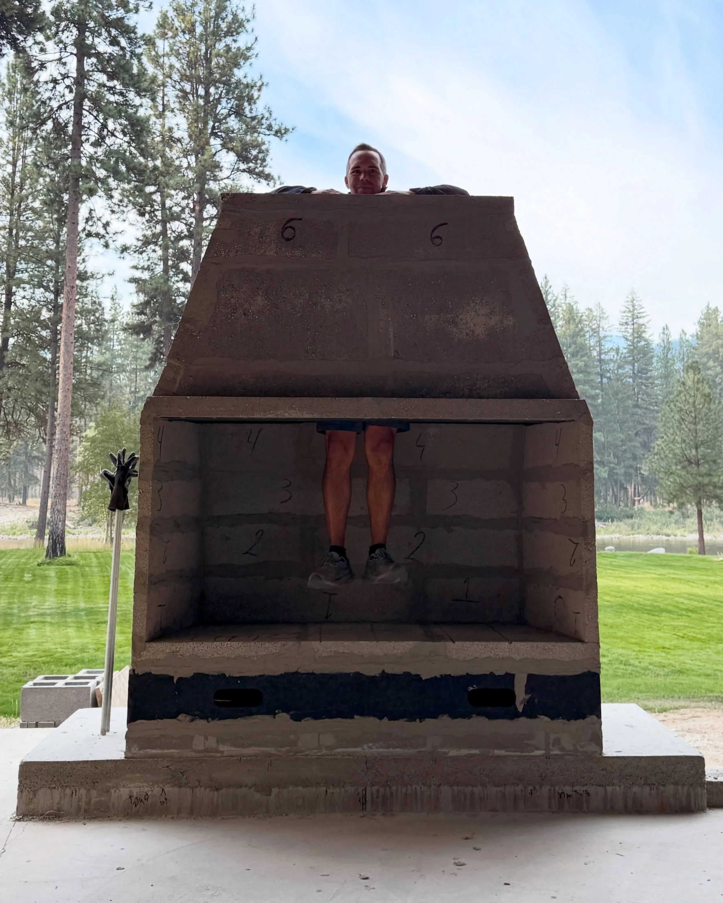 I'm not really short, it's just a huge firebox #millerstoneworks #fireplace #stonemasonry #stonemason #masonry