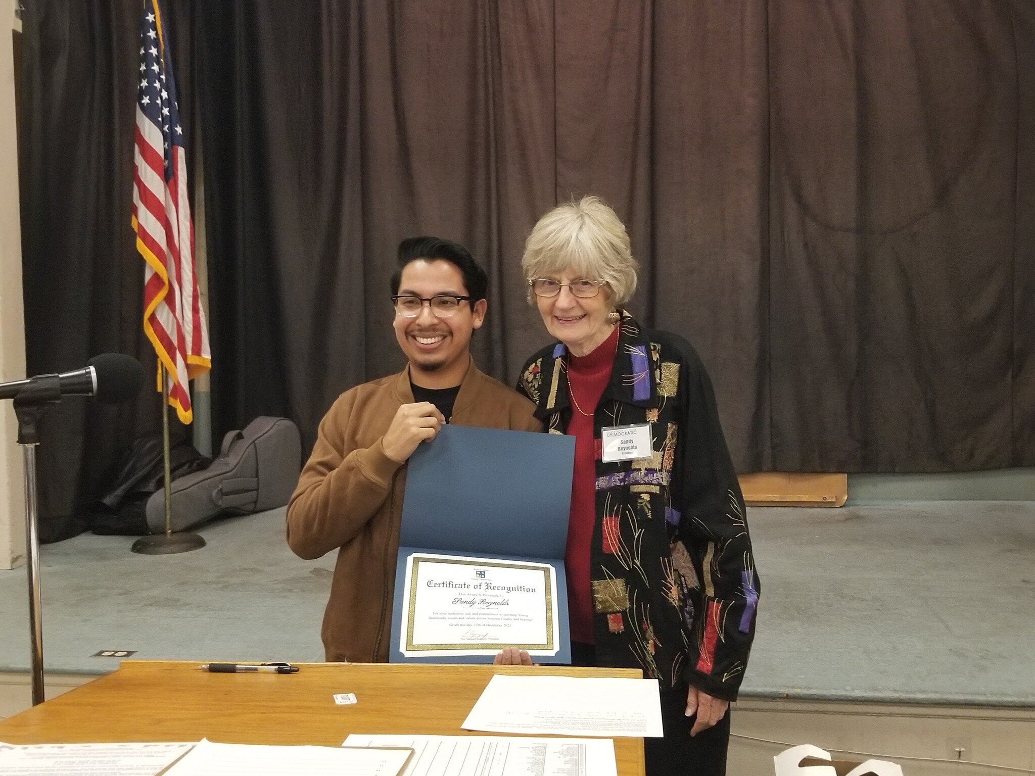 The Wine Country Young Democrats were thrilled to be a part of last night's Santa Rosa Democratic Club Meeting. During this meeting, we were excited to present Sandy Reyonalds with an award recognizing all the work she has done for young people in ou