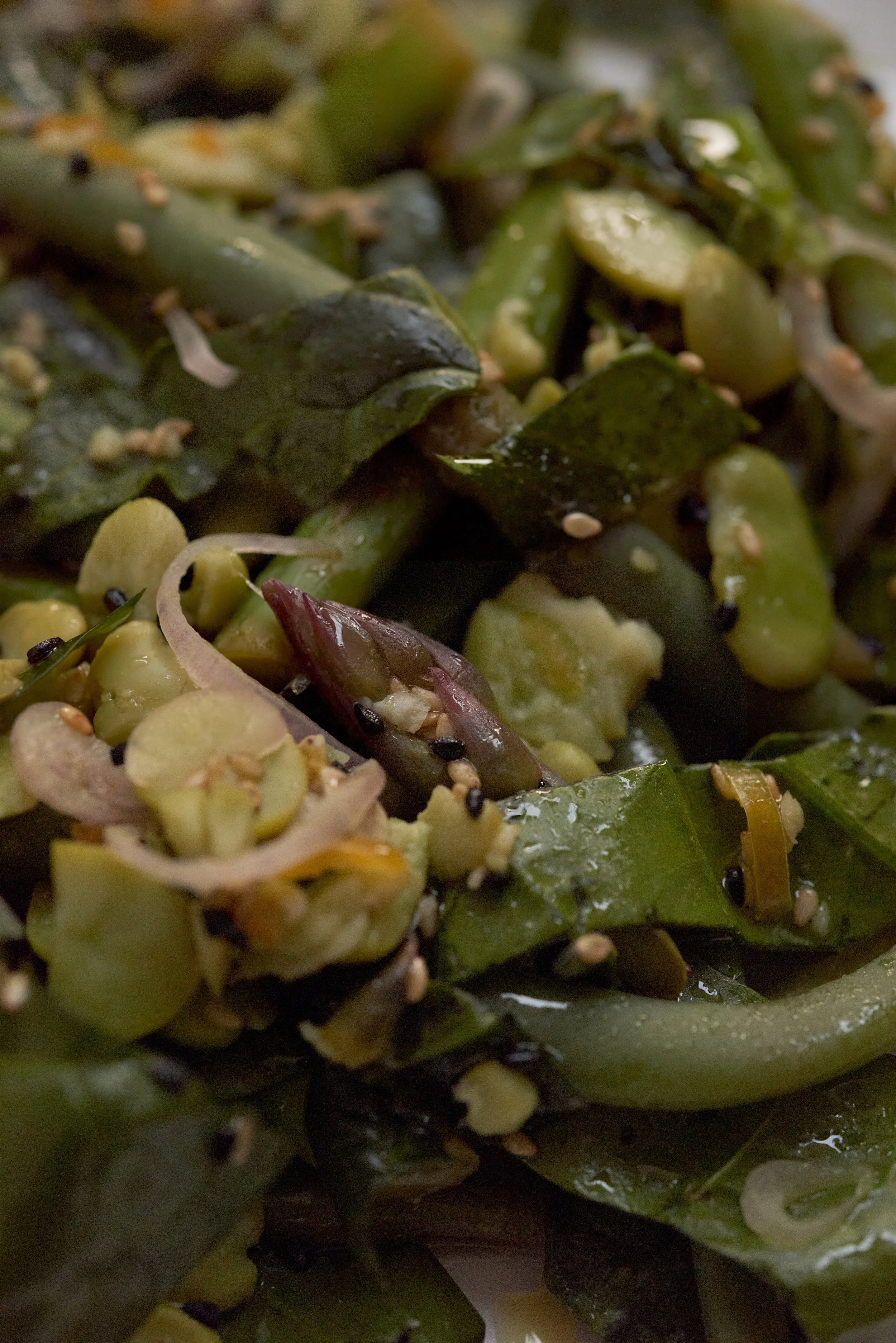 detail of asparagus broad bean salad