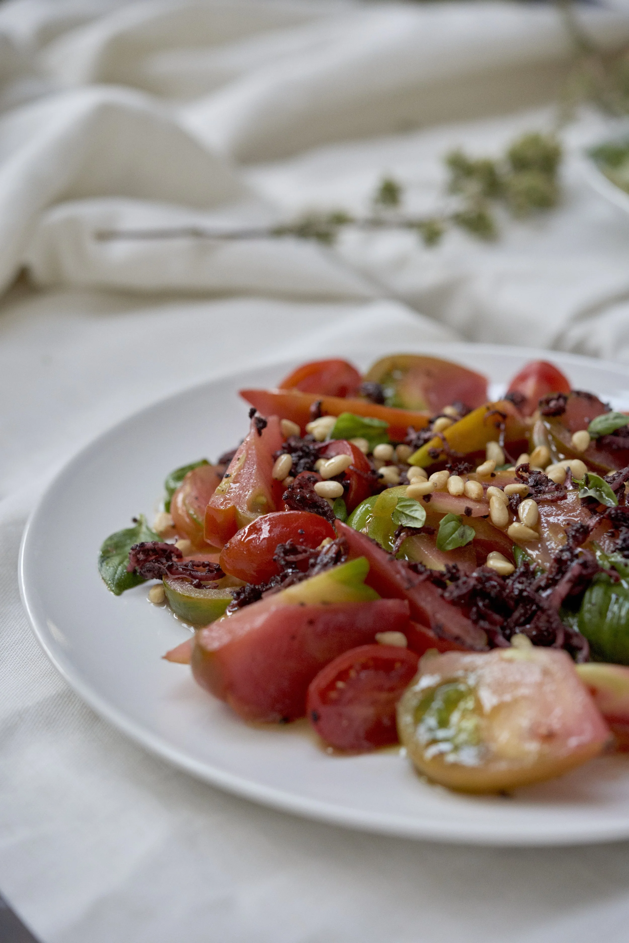 Tomato salad white plate