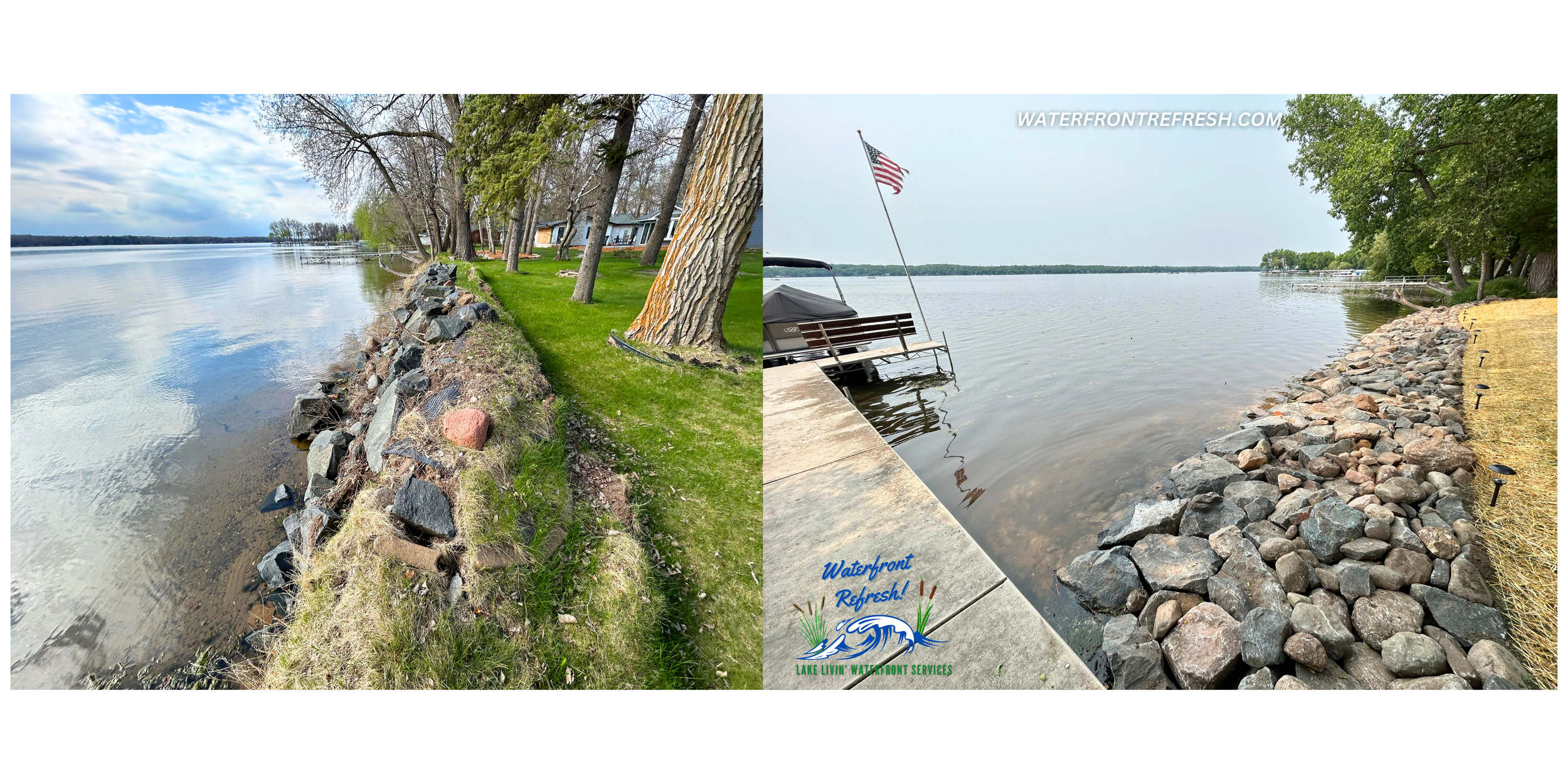 Shoreline Restoration Wisconsin Shoreline Riprap Near Me Shoreline Landscaping Near Me Ice Push repair Ice Heave restoration Wisconsin Waterfront Refresh LLC WaterfrontRefresh.Com Riprap Boulder Installation Natural Shoreline Builders Native Shore
