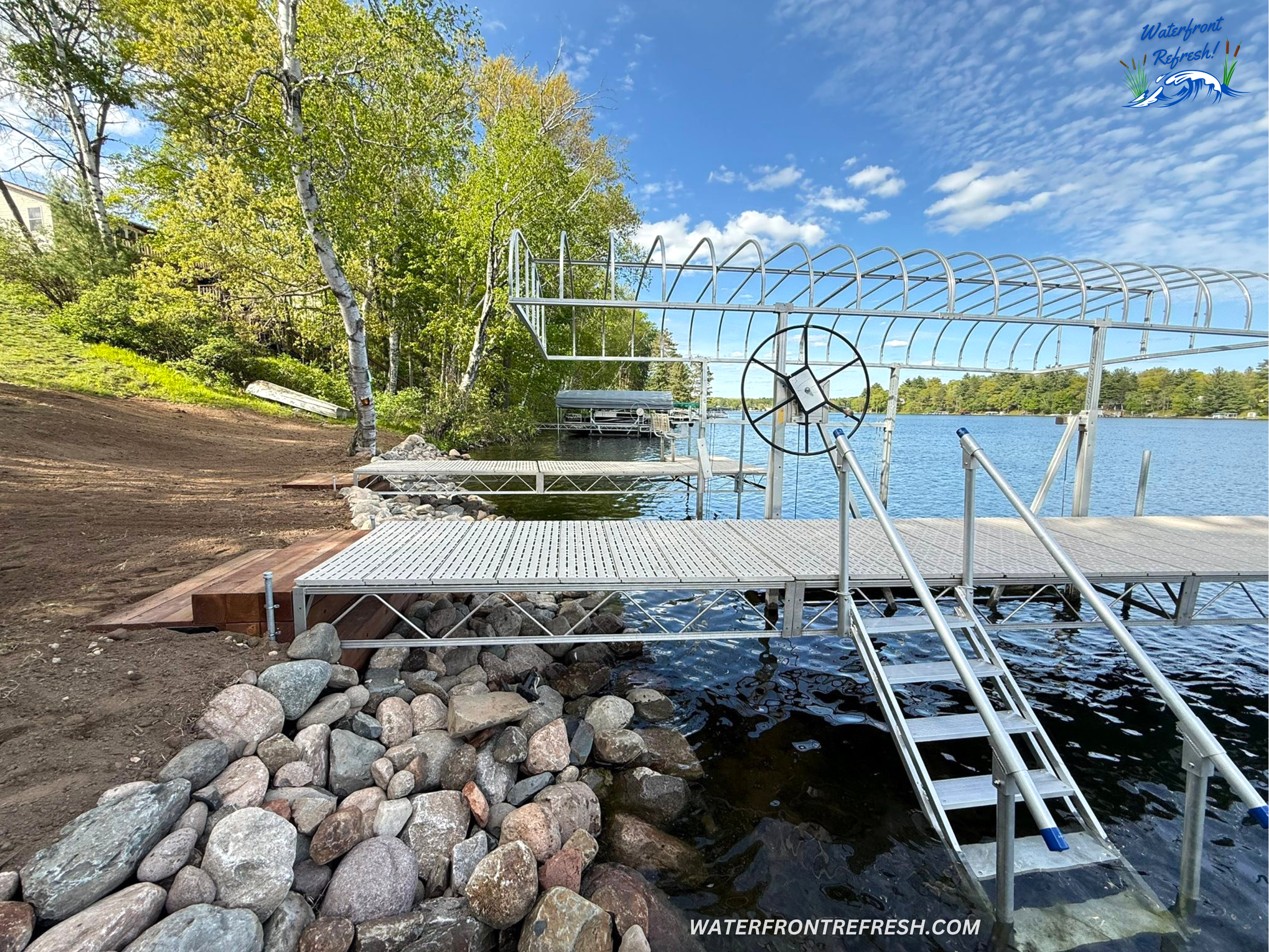 Dock Landing INstallation Waterfront Shoreline Restoration Wisconsin Mineesota Waterfront Refresh Lakefront Restoration Waterfront Refresh LLC Riprap Repair Wisconsin Shoreline Builders Wisconsin Lakefront Erosion Control Wisconsin Waterfront Refresh