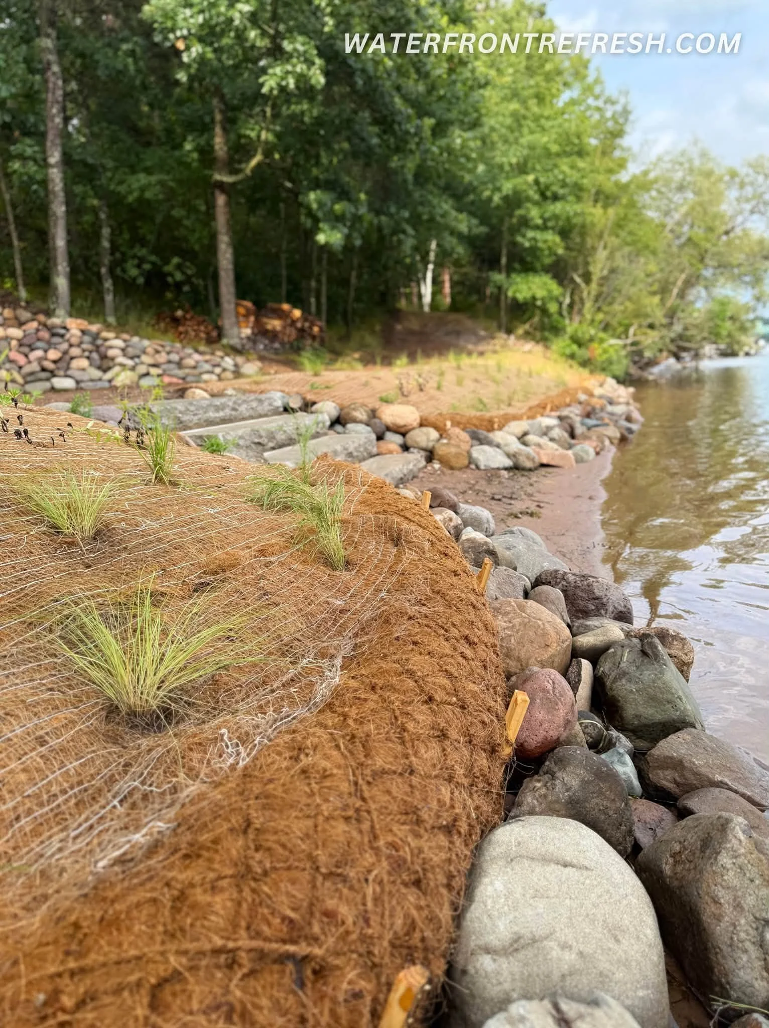 Coir Shoreline Installation Natural Shorelines Vegetated Erosion Control for Shoreline Lakefront Ponds 