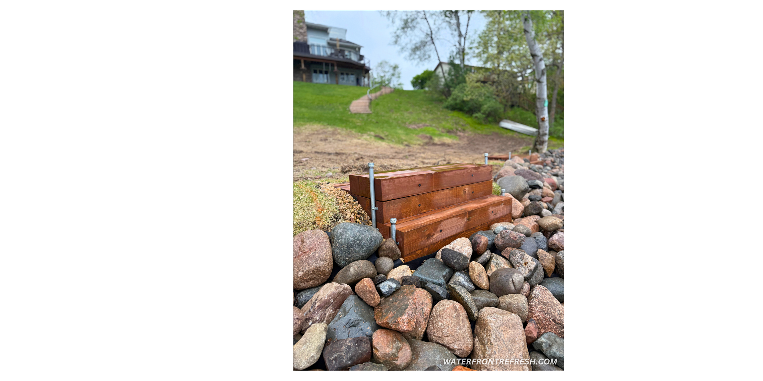Custom Wood Timber Dock Landings Wood Shoreline Steps Wisconsin Waterfront Refresh LLC Waterfront Refresh.Com Wood Steps Shoreline Wood Shoreline Steps Shoreline Steps Wisconsin Waterfront Erosion Control Wisconsin Minnesota 