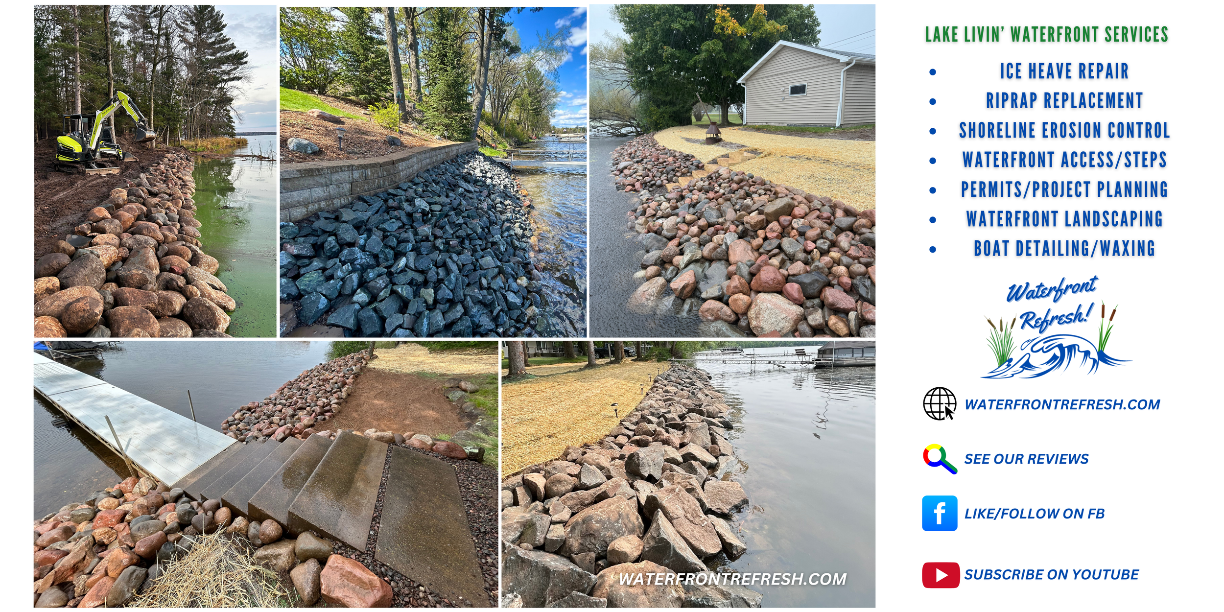 WaterfrontRefresh.Com Natural Shoreline Installation Natural Shoreline Builder Riprap Installers St. Croix Valley Hudson Wisconsin Door County Green bay Wisconsin Riprap Shoreline Shoreline Restoration Wisconsin Waterfront Steps Waterfront Stairs Ice