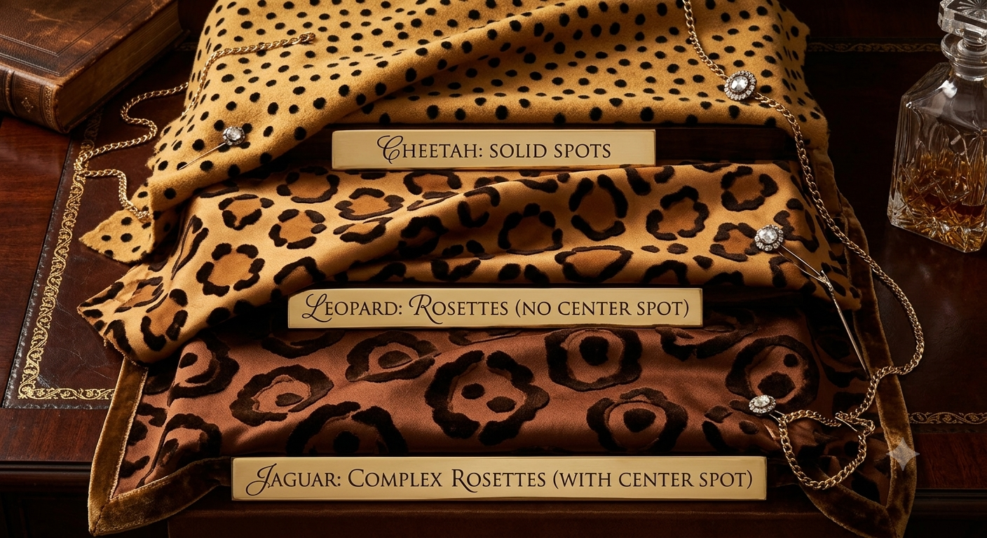 Chart depicting how cheetah, leopard, and jaguar prints become progressively more complex
