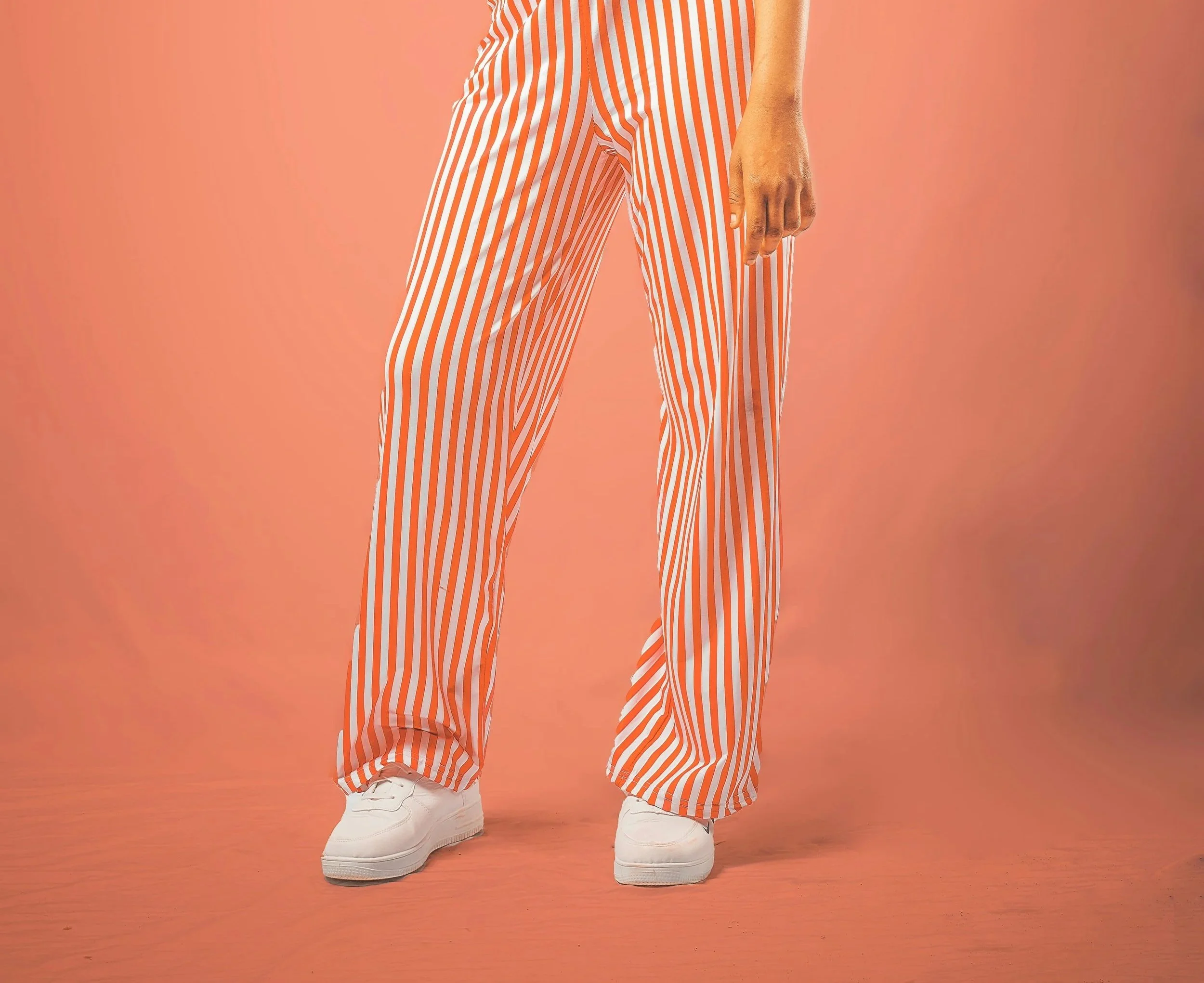 Orange and white pinstripe pants