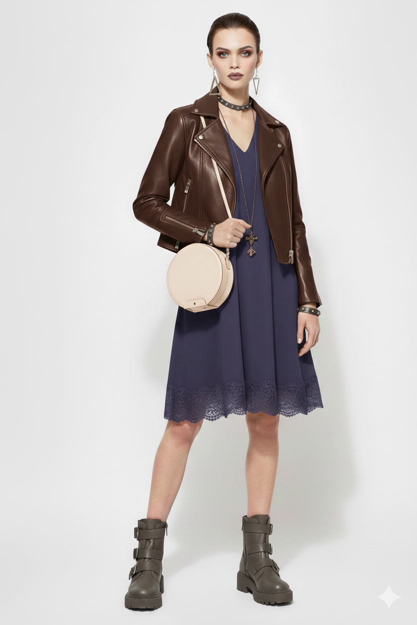 The same Dramatic Gamine Ingenue outfit as above, but this time in an Autumn color season.