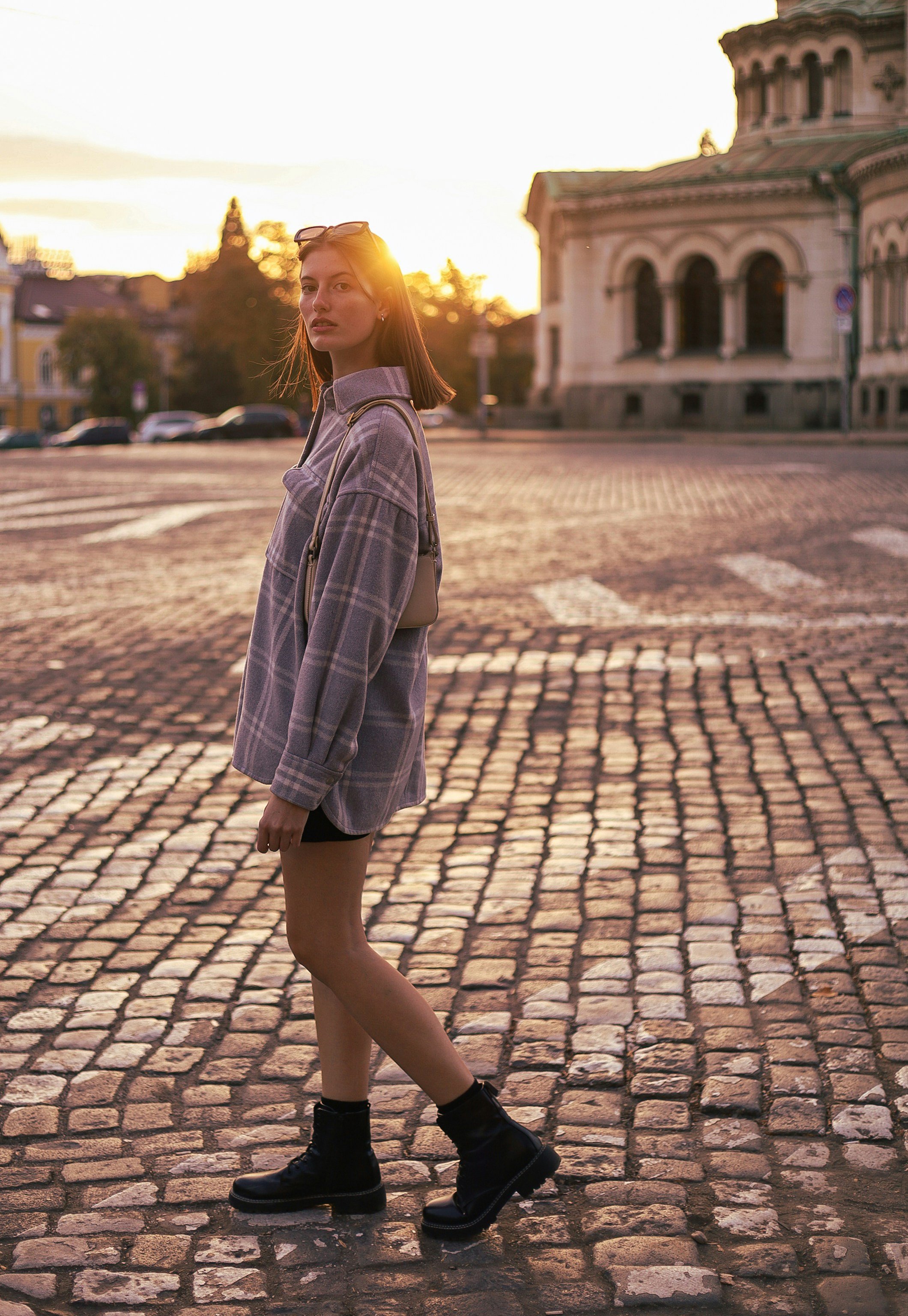 Woman wearing a plaid flannel