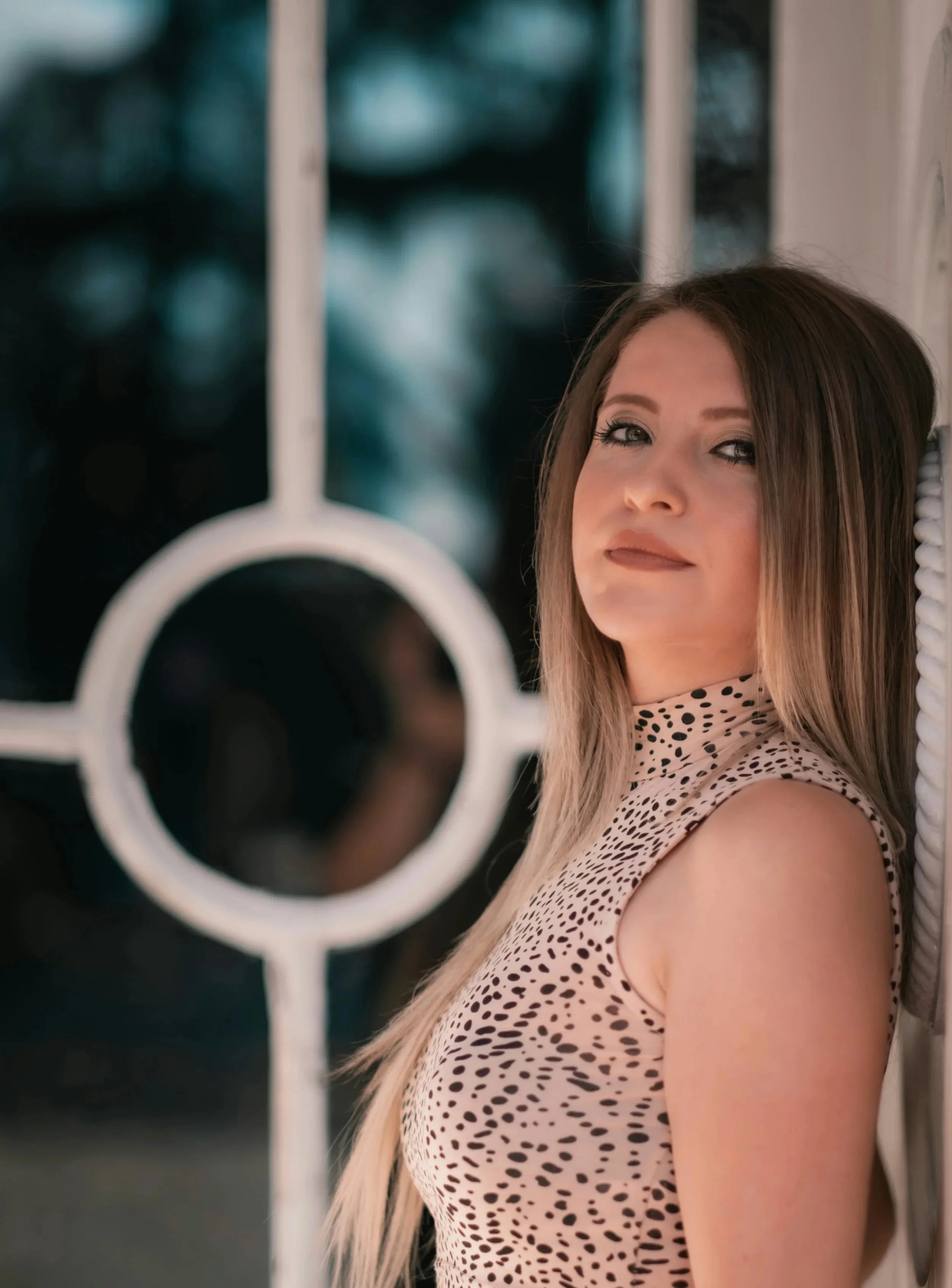 Woman wearing a cheetah print top