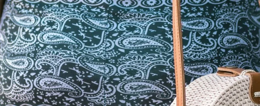 Blue and black paisley print