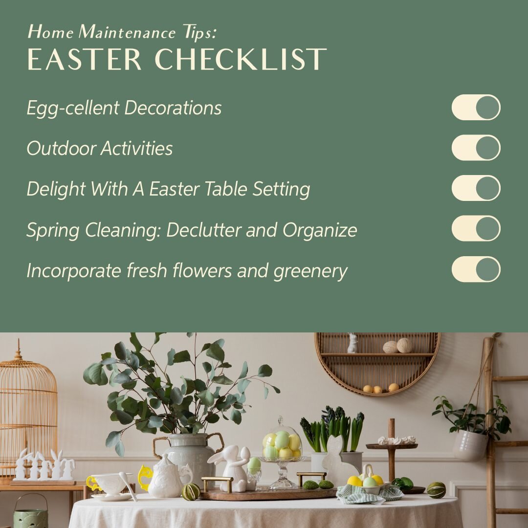 Get your home hopping with Easter cheer! Our Easter checklist ensures your home is ready for the season's festivities. From egg hunts to spring decor, we've got you covered. Check it twice, and let the Easter celebrations begin! 

#EasterChecklist #S