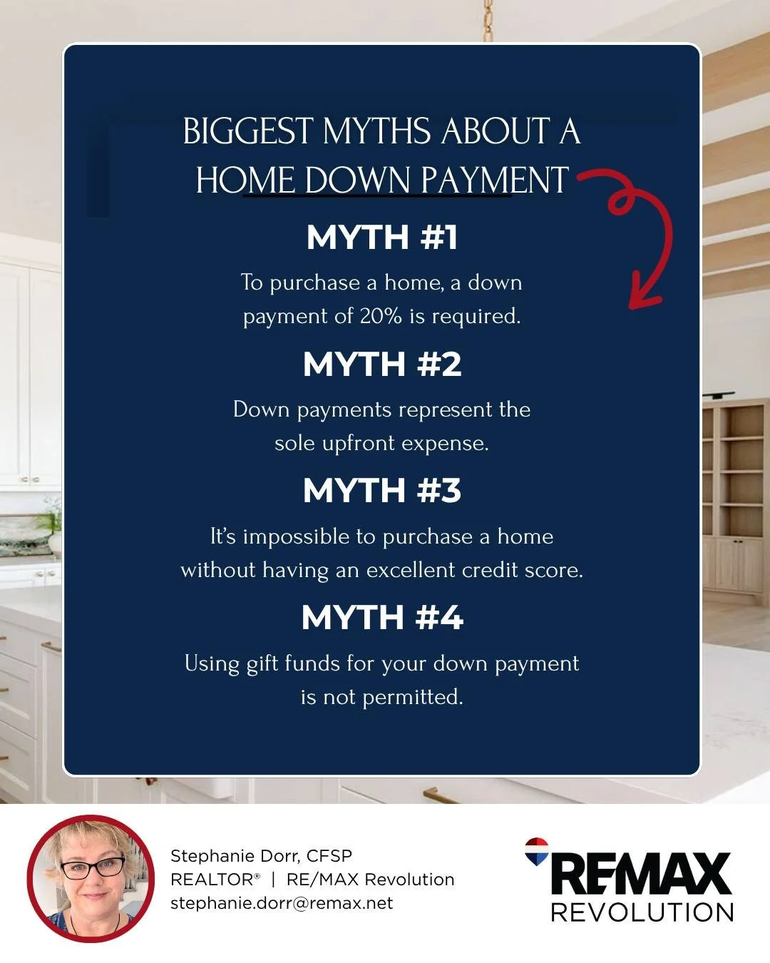 Buying can feel overwhelming&mdash;headlines, opinions, and &ldquo;you need 20% down&rdquo; noise don&rsquo;t help. Here are common myths I hear:

🏷️ Myth #1: You must have 20% down.
💸 Myth #2: The down payment is the only upfront cost.
📊 Myth #3: