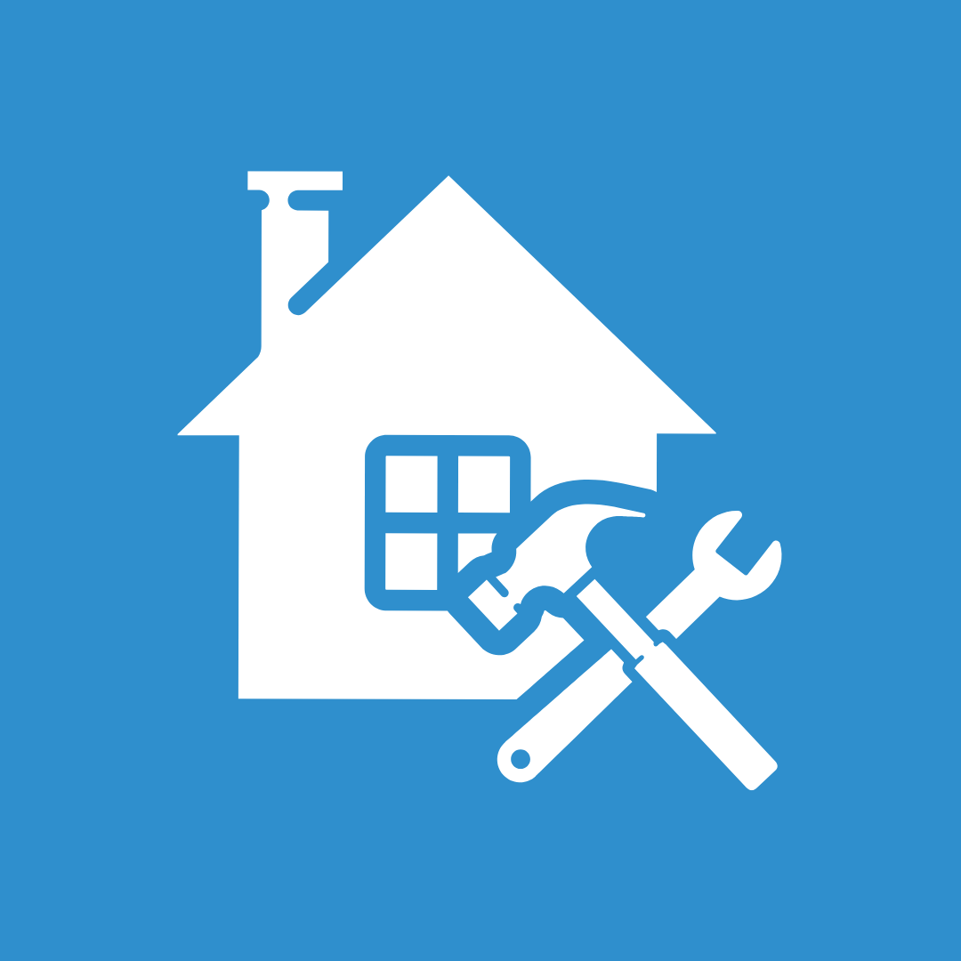 Hale Partners Hawaii Icon of a house with a window, a chimney, and a pitched roof, along with a wrench and a screwdriver crossed in front, indicating Residential Construction Services offered in Maui and Oahu.