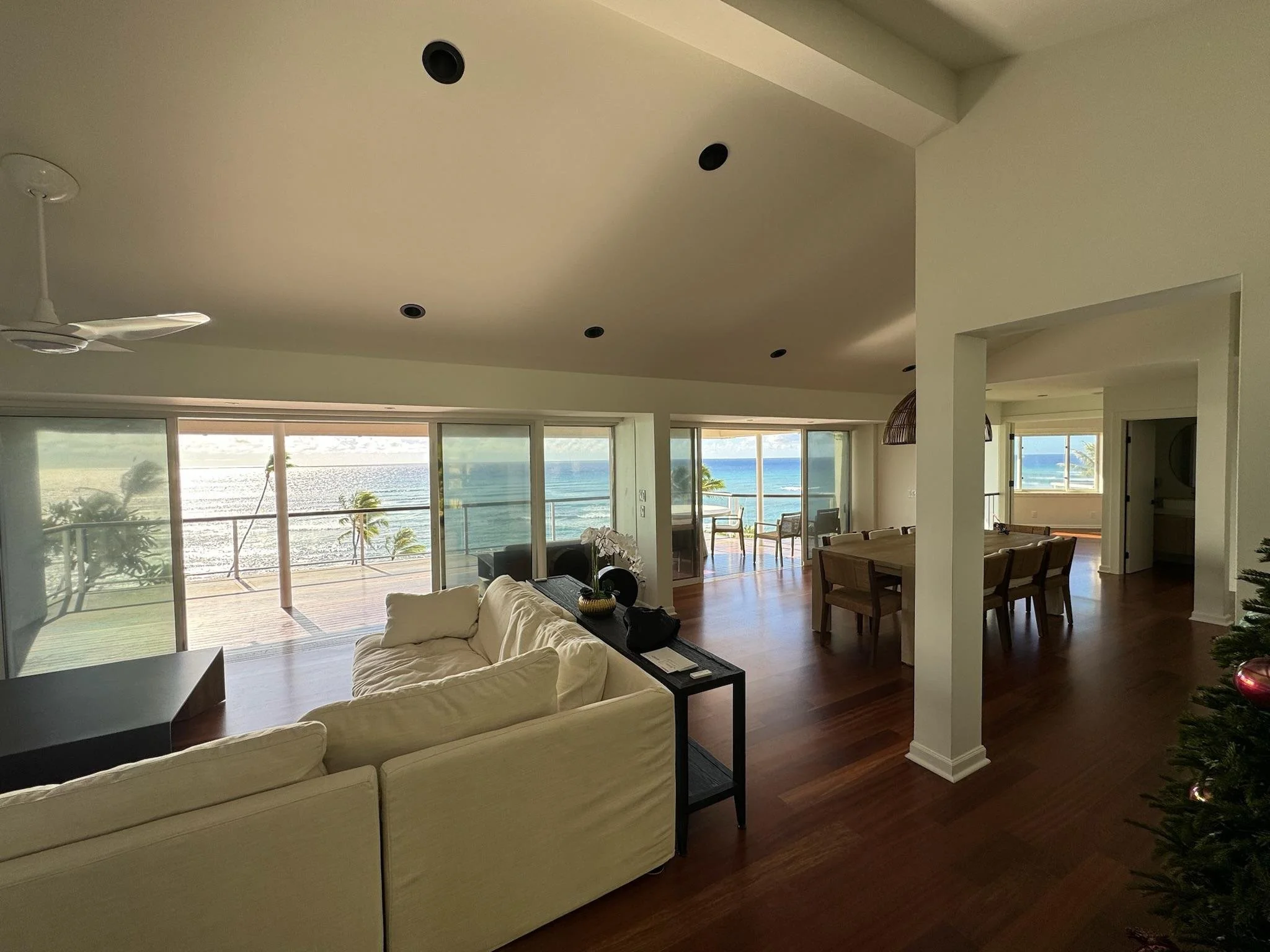 Hale Partner's Diamond Head Residence Renovated Living Room with new windows viewing ocean