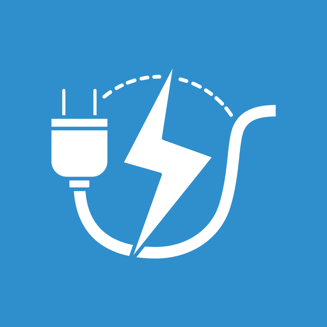 Hale Partners Hawaii Icon of a power plug connected to a lightning bolt, with a curved power cord symbolizing the Full Electrical Services they offer on Oahu and Maui.