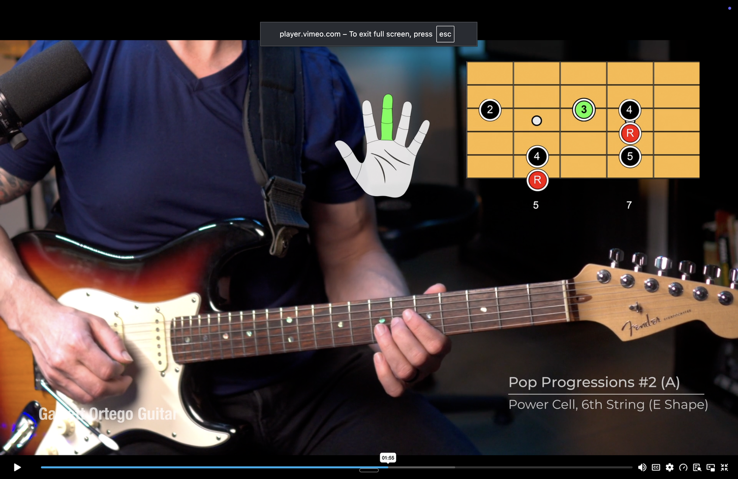Fretboard diagram and hand-position overlay for a Power Cell shape