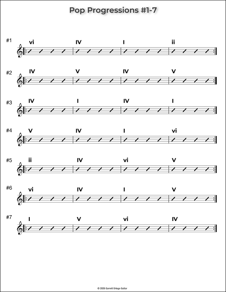 Pop Progressions 1 through 7 reference chart