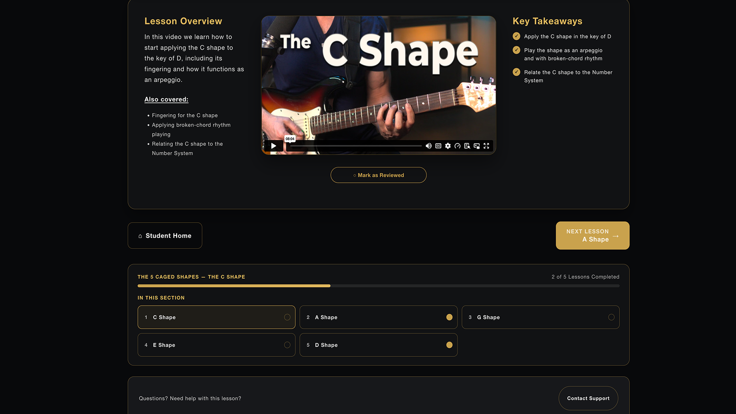 C Shape structured guitar lesson inside the Garrett Ortego student portal