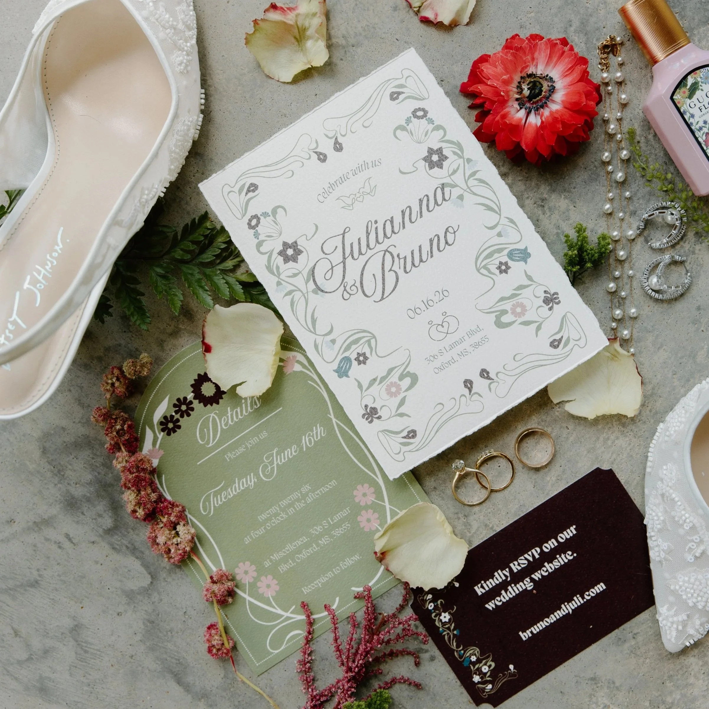 Flat lay example detail for oxford ms wedding photography