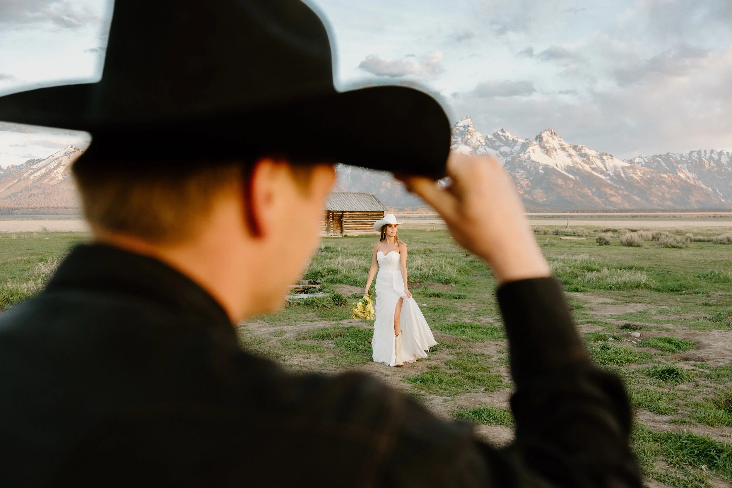 Bride and groom portraits taken at Jackson Hole elopement style session.
