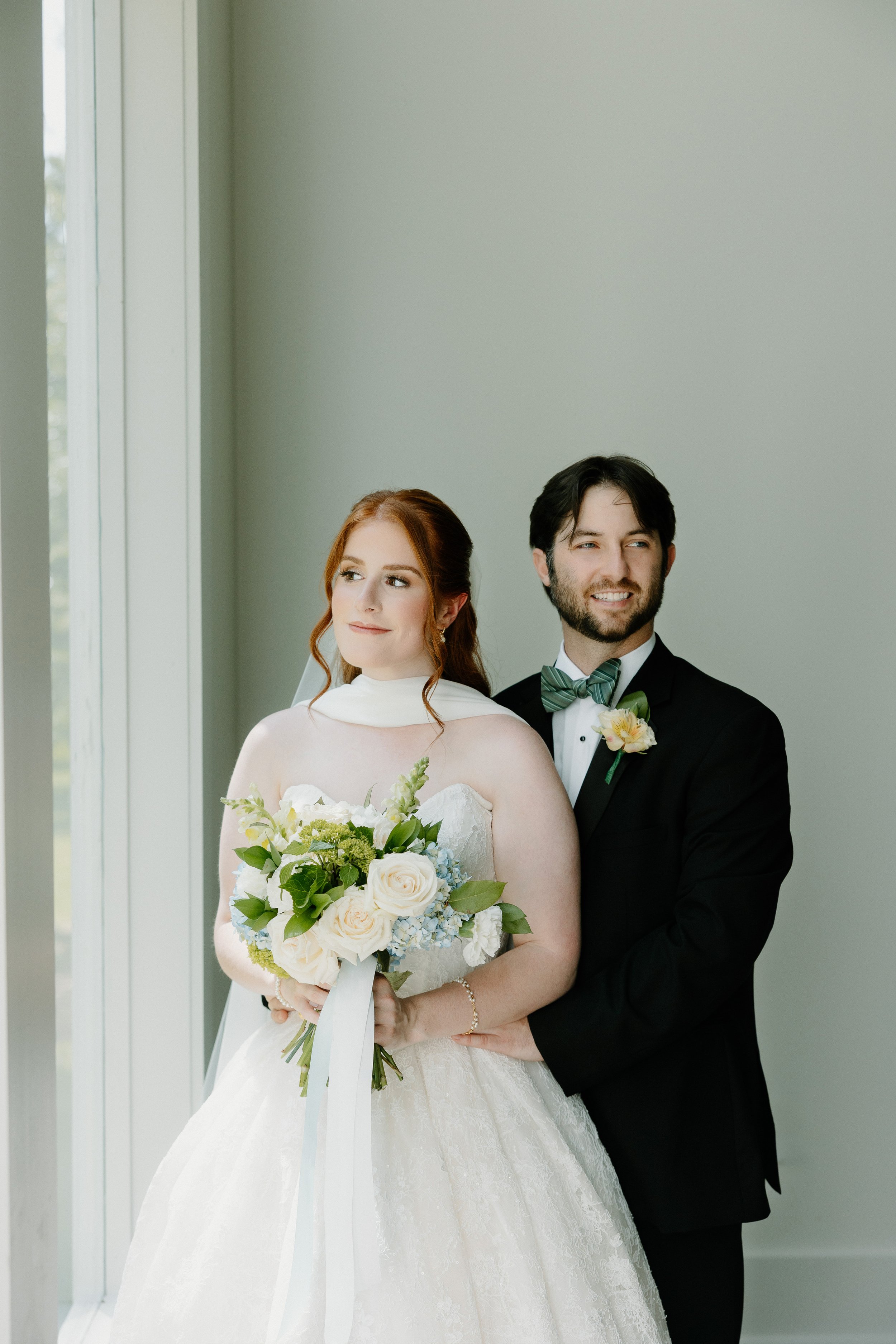Bride and groom portraits inside Chapel at Kingfisher, shot by Hannah Ellis Photography in Tupelo, MS
