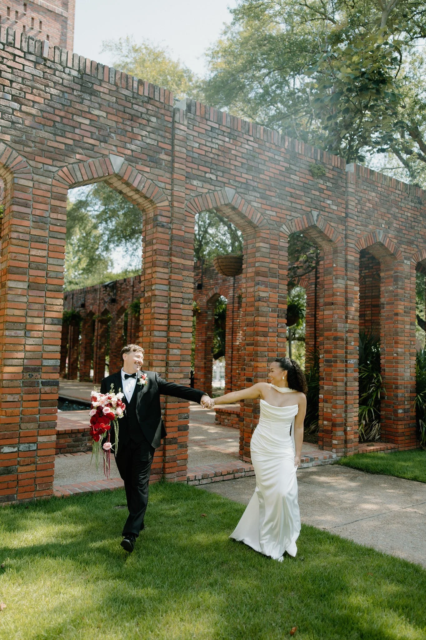 Bride and groom portraits outside The Chapel of Memories on campus in Starkville, Mississippi.