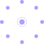 A clock with purple dots marking the hours and a central purple circle.
