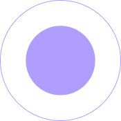 A large purple circle with two smaller circles on a black background with purple outlines.