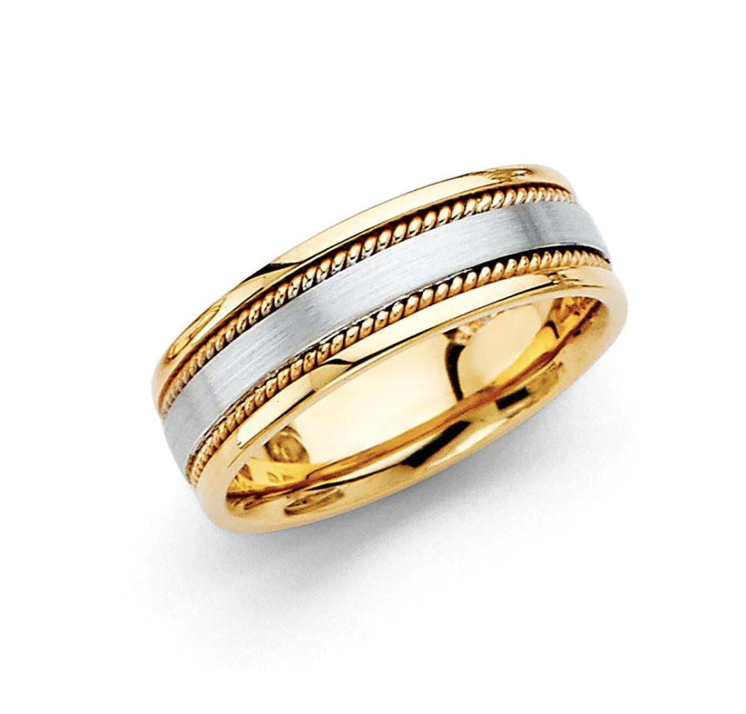 14K Two Tone 6mm Satin Rope Wedding Band