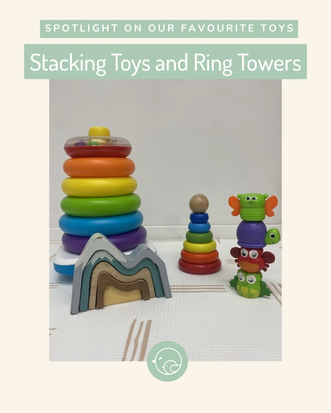 Stacking toys and ring towers are some of our most used toys in the clinic. They are simple, versatile and grow so well with your child.

In the early months we use them to support grasping, banging and sensory exploration, often practising hand over
