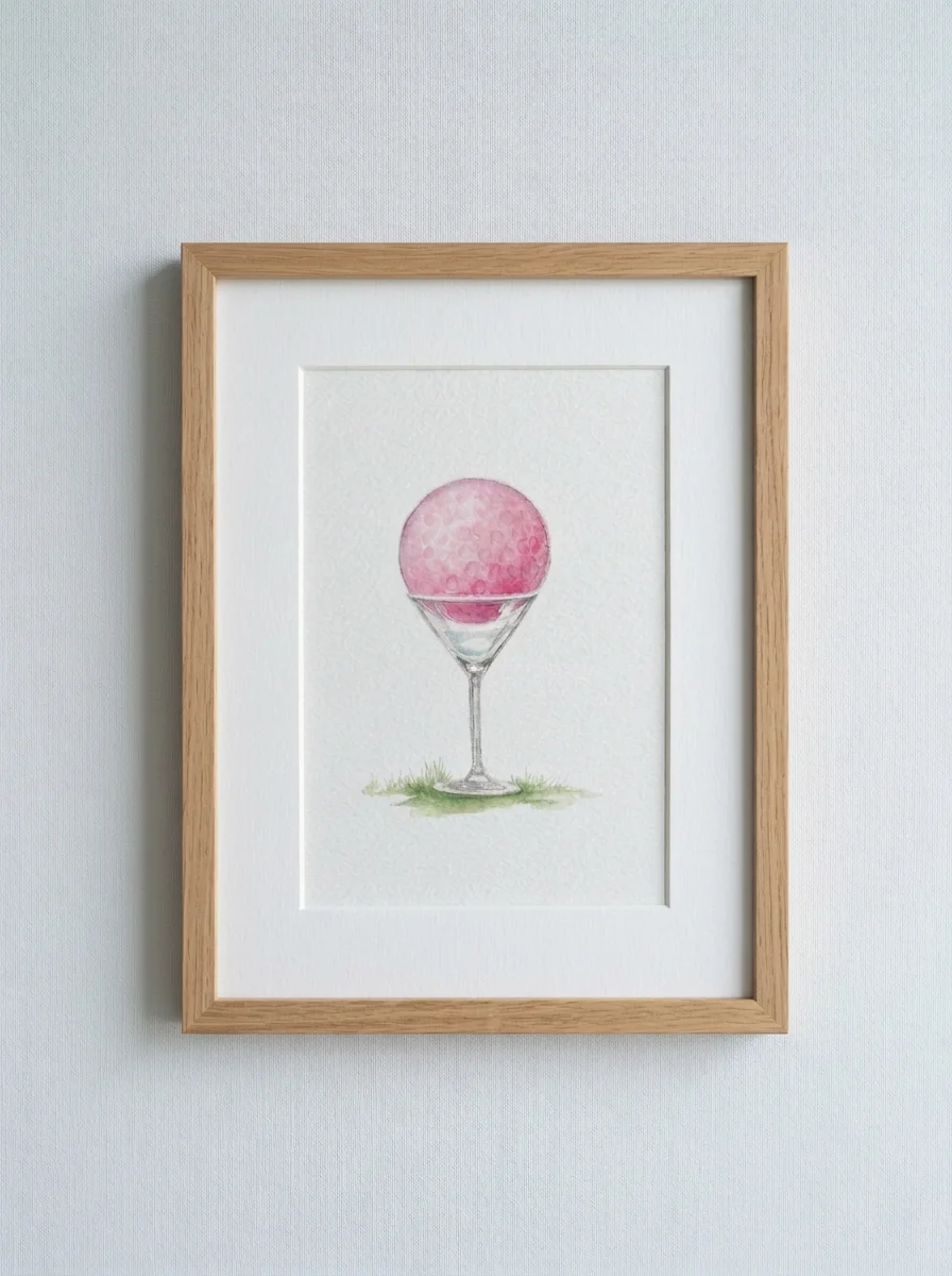 Martini Glass with Pink Golf Ball