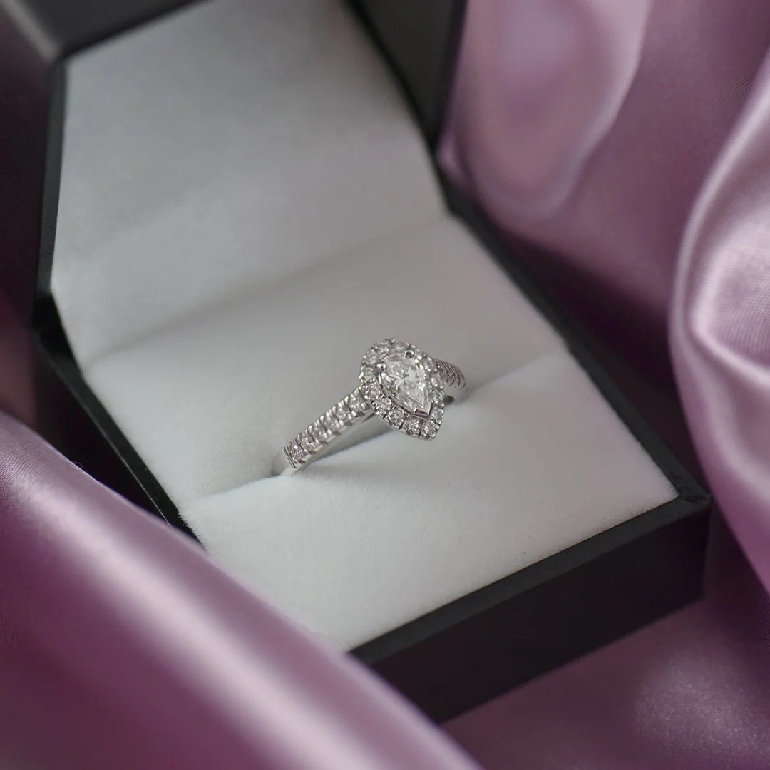 18ct White Gold Pear Halo Ring — McGill's Jewellers