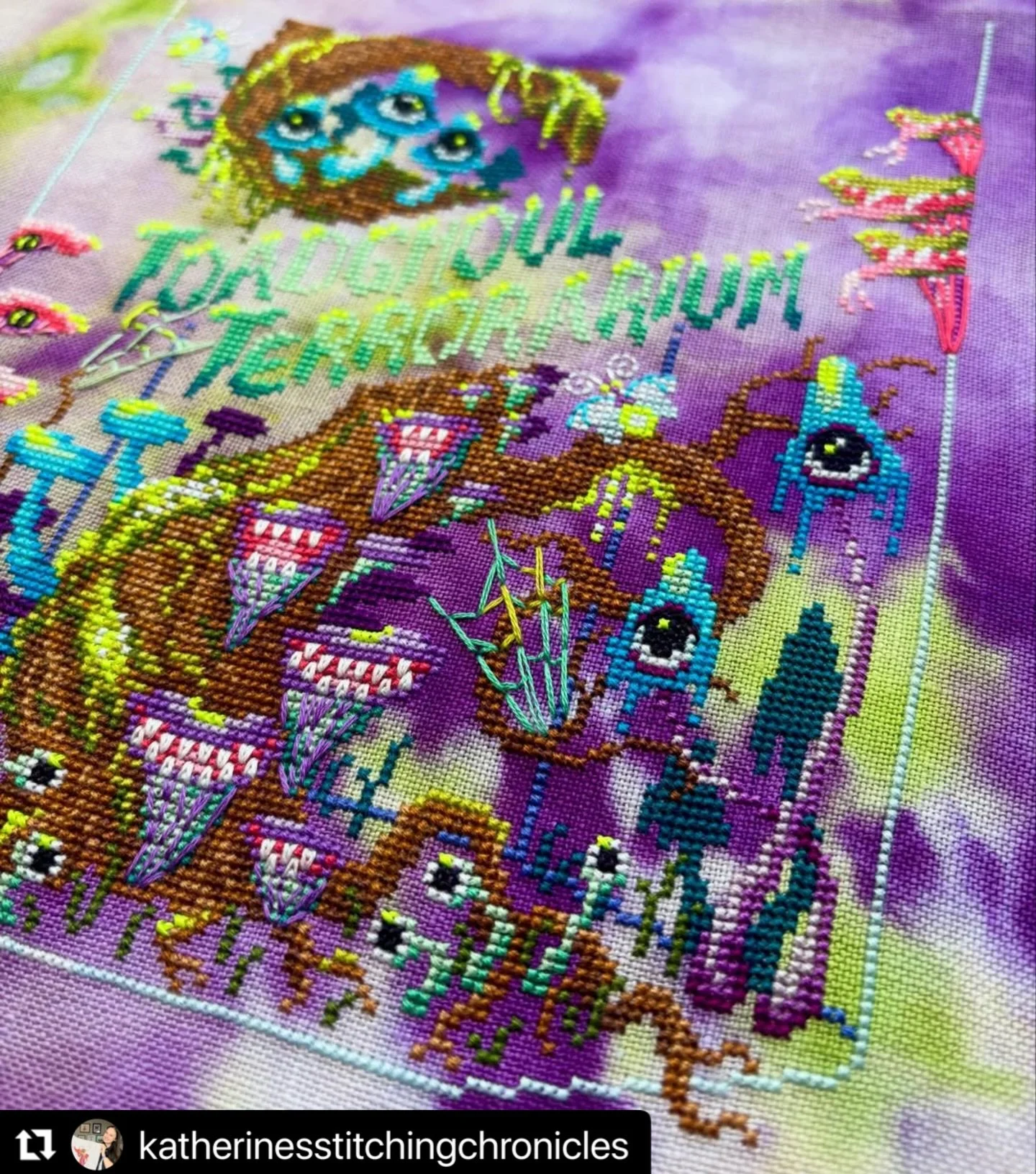 Check out this stunning WIP of the #toadghoulsal stitched by @katherinesstitchingchronicles &mdash;her stitches must be some of the neatest I&rsquo;ve ever seen 👀 🍄

#noctifloradesigns #stitchalong #spookystitching #gothcrossstitch #gothiccrossstit