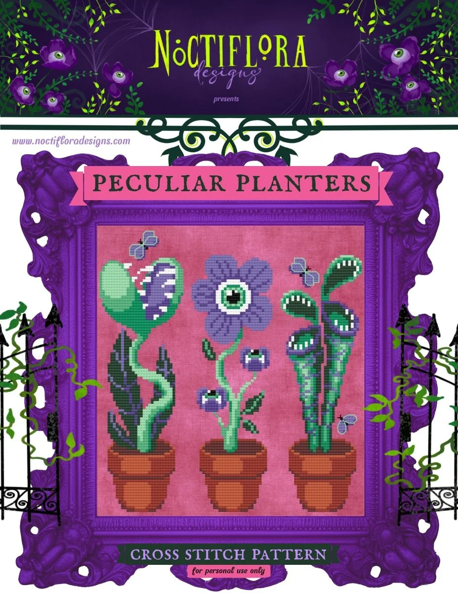 New Patreon-Exclusive Pattern! 

I originally designed the flytrap portion of this pattern for Spellbound Stitches Bookmark Book last year, but I loved it so much I had to make more in the same style! This can be stitched as a full pattern or as a tr