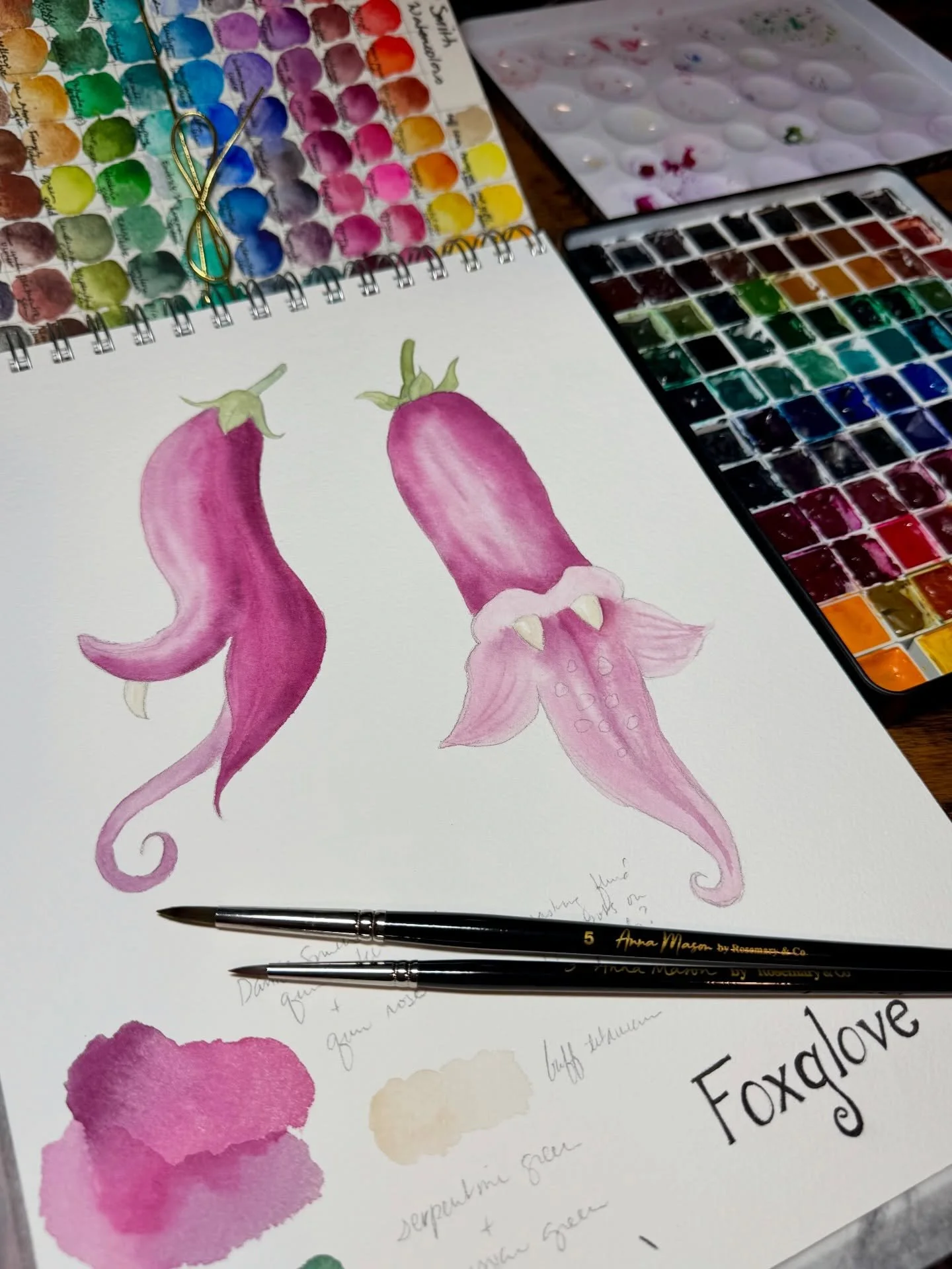 Recent sketchbook shenanigans 🖤🌱

#sketchbookart #watercolorsketch #watercolorflowers #botanicalpainting #creepycuteart