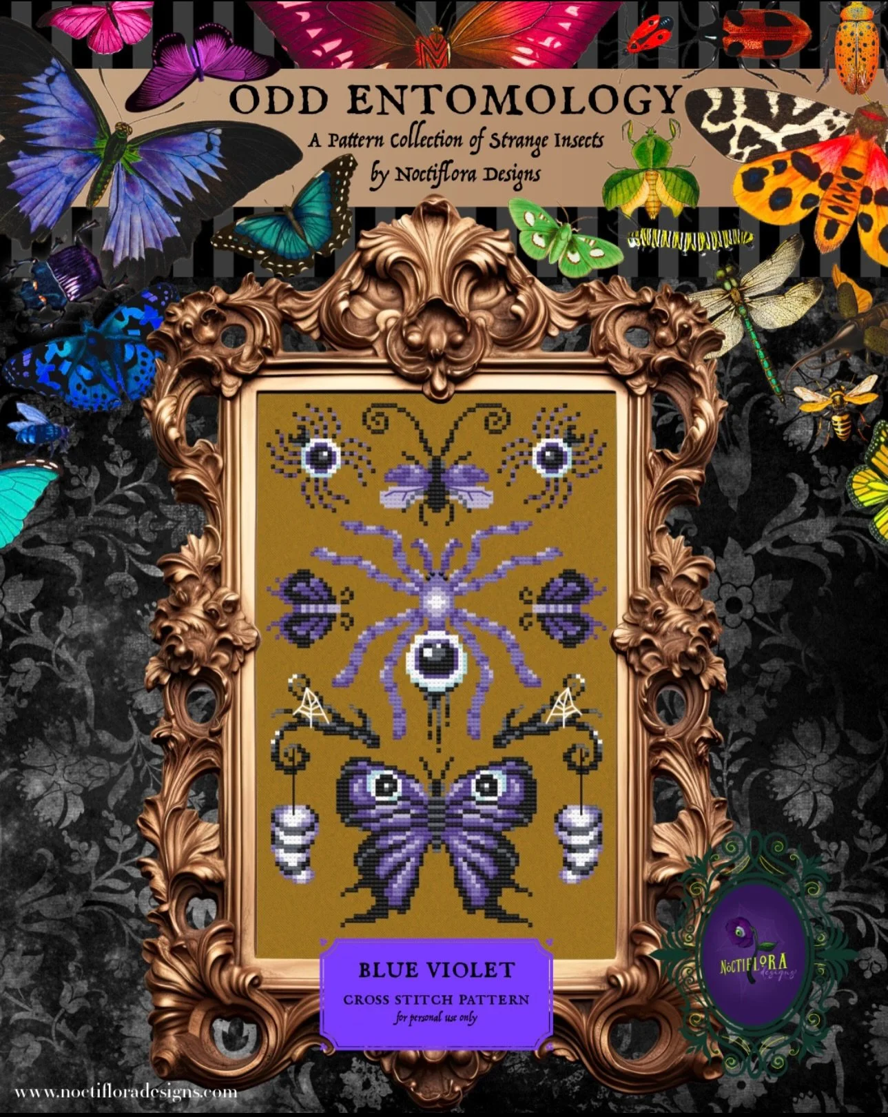 Our April installment of Odd Entomology features the tertiary color blue violet and is inspired by the real-life Colorado Hairstreak butterfly.  This pattern is available to Fangtrap Seedling members now, or come join as a free member to keep an eye 